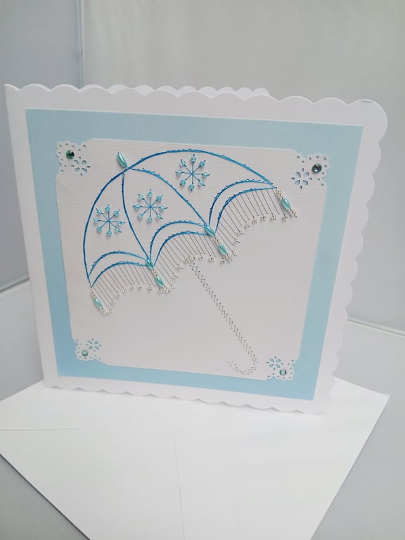 Cards, Blank with Umbrella Design Embellished with Beads