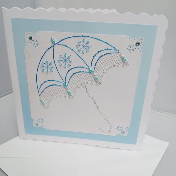 Cards, Blank with Umbrella Design Embellished with Beads