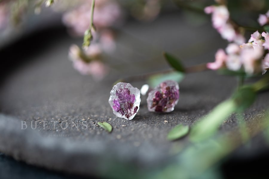 Flower Ear Rings Ice Earrings Purple Flowers Botanical Jewellery Pressed Flowers