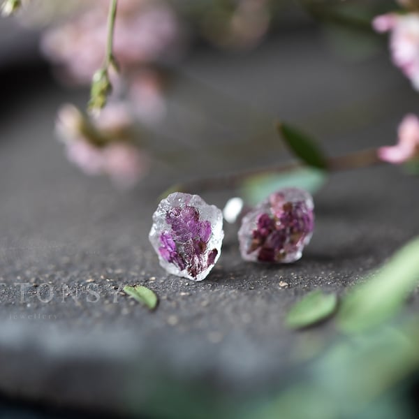 Flower Ear Rings Ice Earrings Purple Flowers Botanical Jewellery Pressed Flowers
