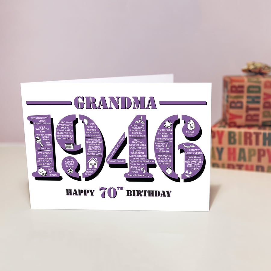 Happy 70th Birthday Grandma Year of Birth Greet... - Folksy