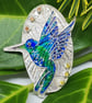 Handmade fine silver enameled hummingbird pendant 