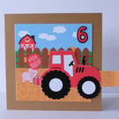 Boys 'Pull Tab' Farm Tractor Birthday Card with Pig (2nd, 3rd, 4th, 5th, 6th)