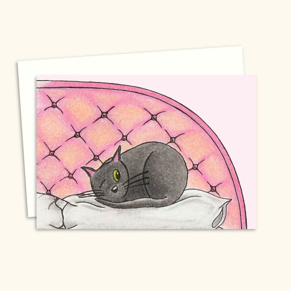 Sleepy Kitten Greeting Card - Cat Lover Birthday Card - Blank Inside
