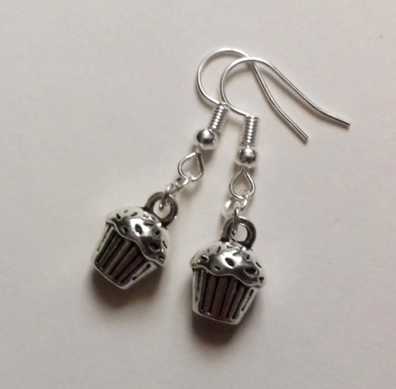 Silver Plate Cupcake Earrings