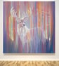 Stag Materializing, a colourful semi-abstract red deer stag painting