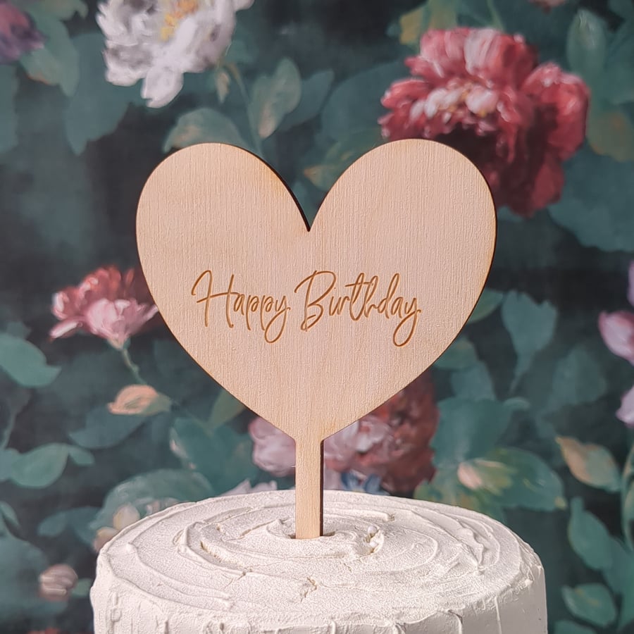 Wooden Happy Birthday Cake Topper