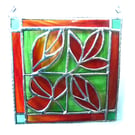 Leaf Tile Suncatcher Stained Glass Autumn Framed Picture 005
