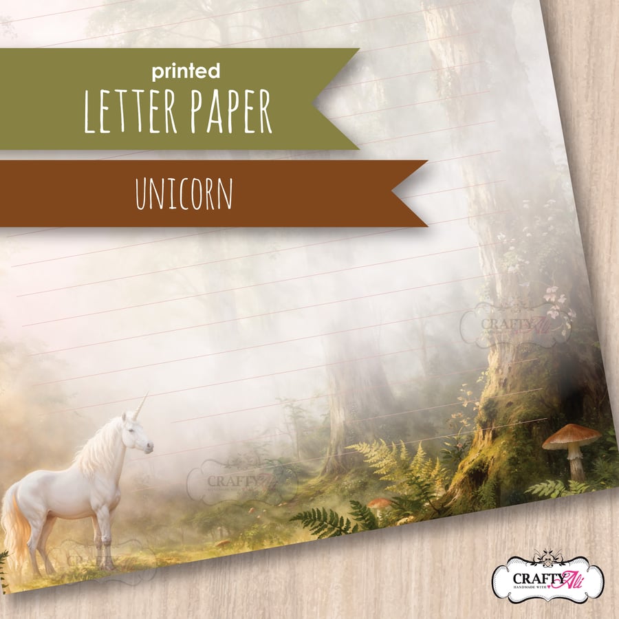 Letter Writing Paper - Unicorn in an Enchanted Forest