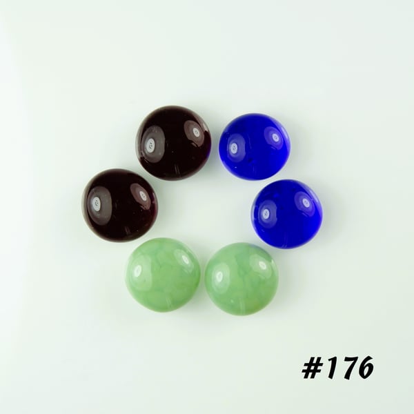 3 pairs of handcrafted fused glass round dot cabochons, 1cm (176)