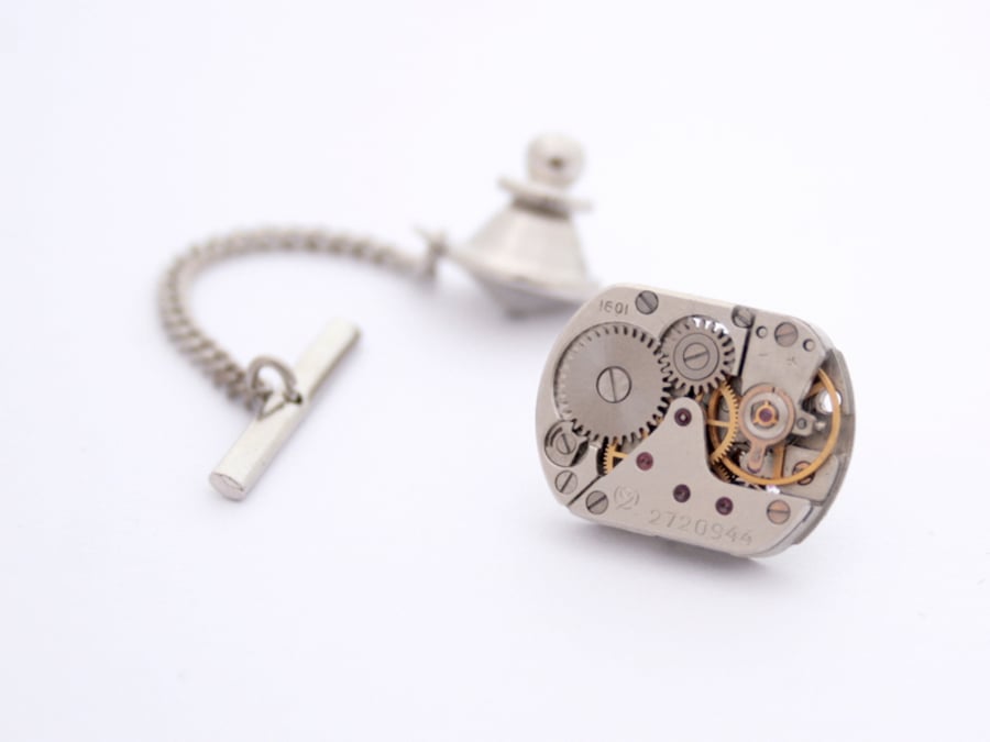 Steampunk Tie Tack with Chain