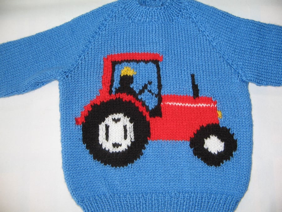 Hand Knitted Tractor Jumper Chest 26" 66cm