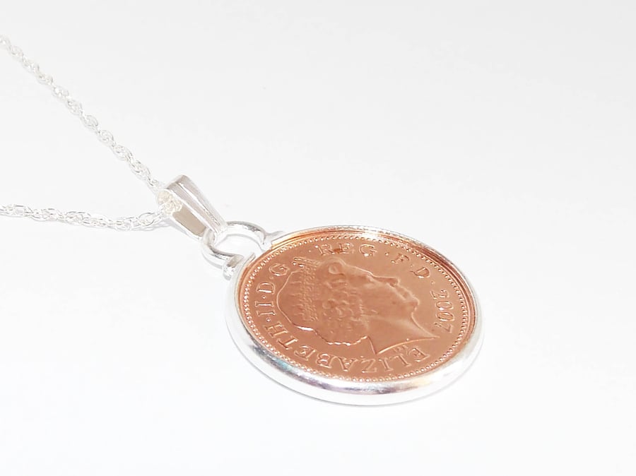 7th "Copper wedding" anniversary pendant - "Copper" 1p coins from 2014