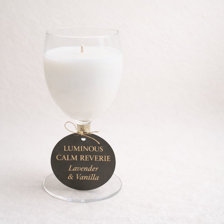 Calm Reverie – Lavender & Vanilla Candle in Wine Goblet
