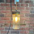 Coffee Jar Ceiling Lamp with Salvaged Wood Cap, Antique Gold Braided Flex