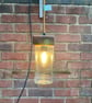 Coffee Jar Ceiling Lamp with Salvaged Wood Cap, Antique Gold Braided Flex - Image 1