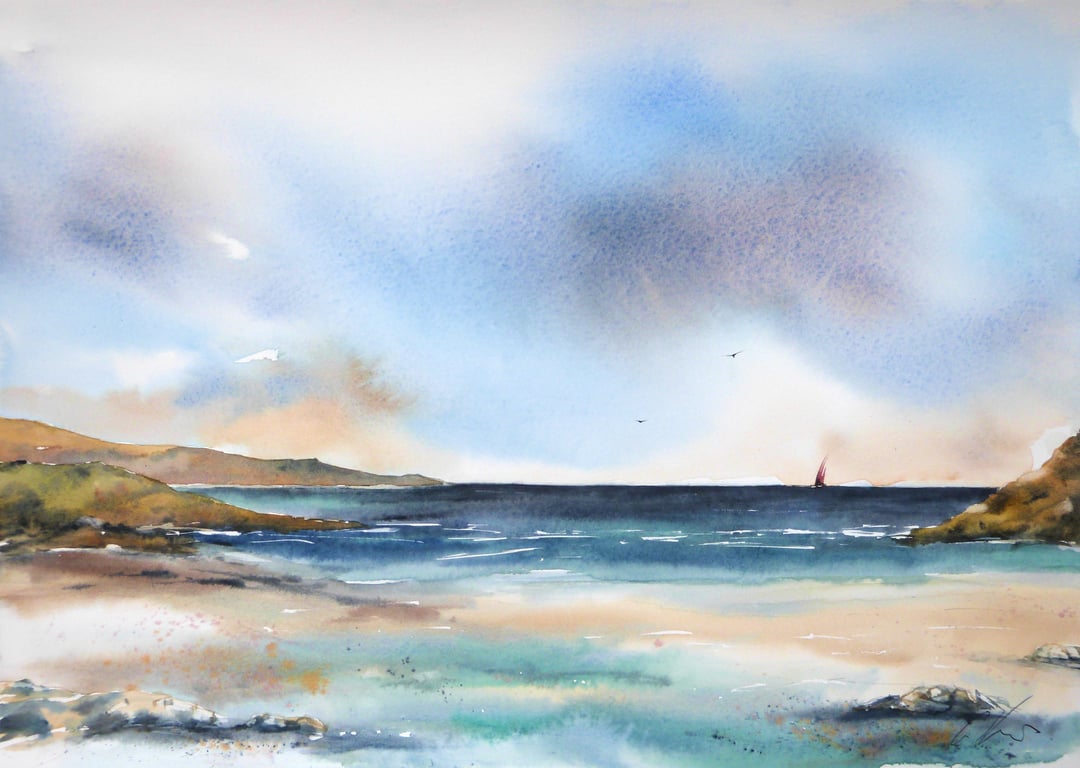The Red Sail, Original Watercolour Painting. 