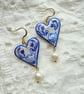 Delft Swan Heart Pearl Drop Earrings