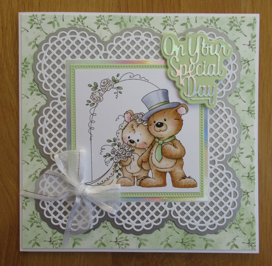 Teddy Bear Wedding Card - 17cm square
