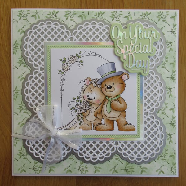 Teddy Bear Wedding Card - 17cm square