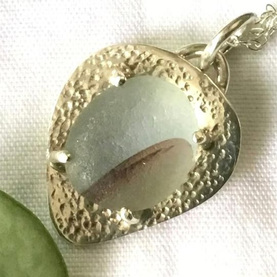  Genuine Seaham Multi Sea Glass & Sterling Silver Pendant Necklace - Free UK Del