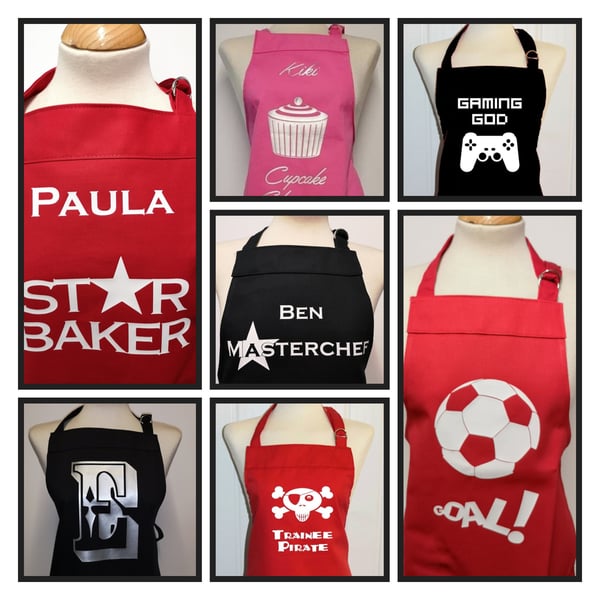 Personalised Cotton Kids Apron (9-12 yrs): Star Baker, Football, Cupcake, gaming