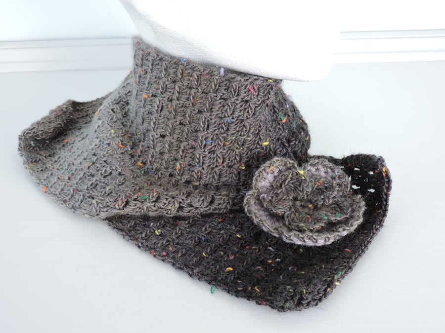 Scarf Neckwarmer Crochet Charcoal and Pale Grey
