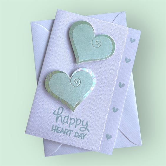 Anniversary card, wedding card, happy heart day, love, hologram hearts, linen 