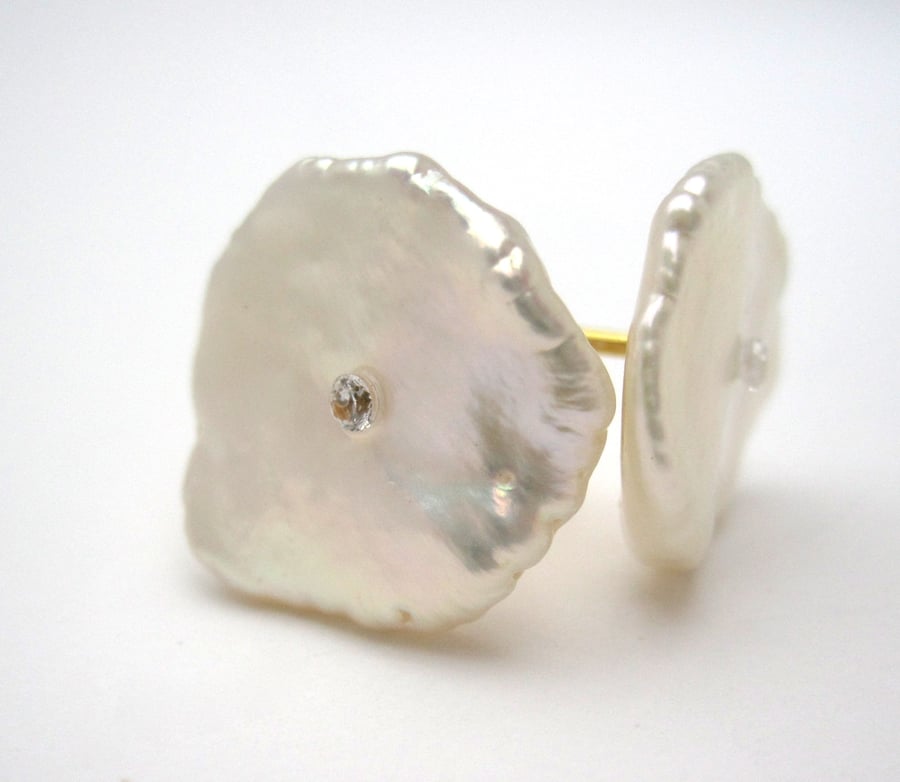 Baroque Keshi Pearl & Crystal Earrings - very unusual shape