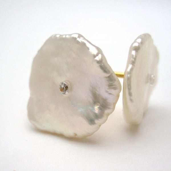 Baroque Keshi Pearl & Crystal Earrings - very unusual shape