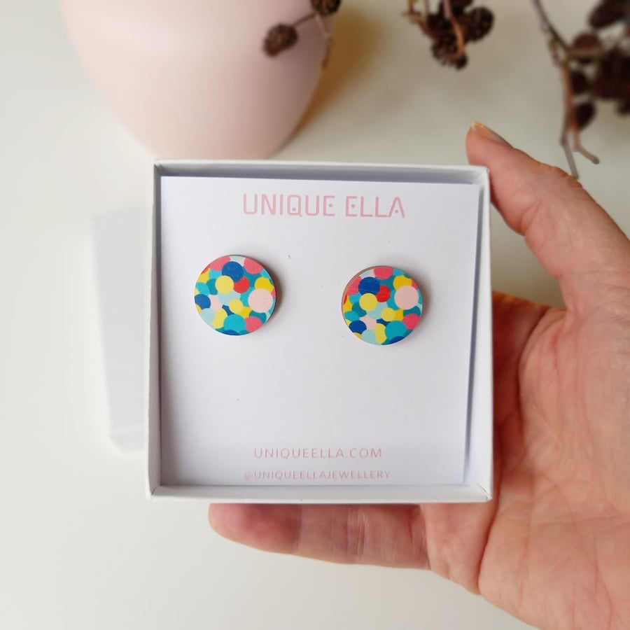 Colourful Bubbly Wooden Stud Earrings