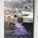 Fading of time - steampunk abstract acrylic painting on wooden board