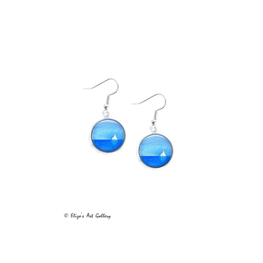 Silver Plated Sailing Boat Art 16mm Earrings