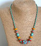 coral pink spot lampwork glass beaded necklace - Image 4