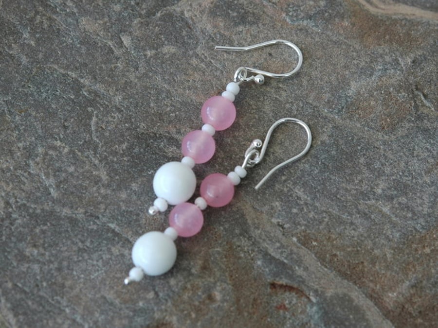 Sterling Silver and Rose Quartz Necklace and Earring Set