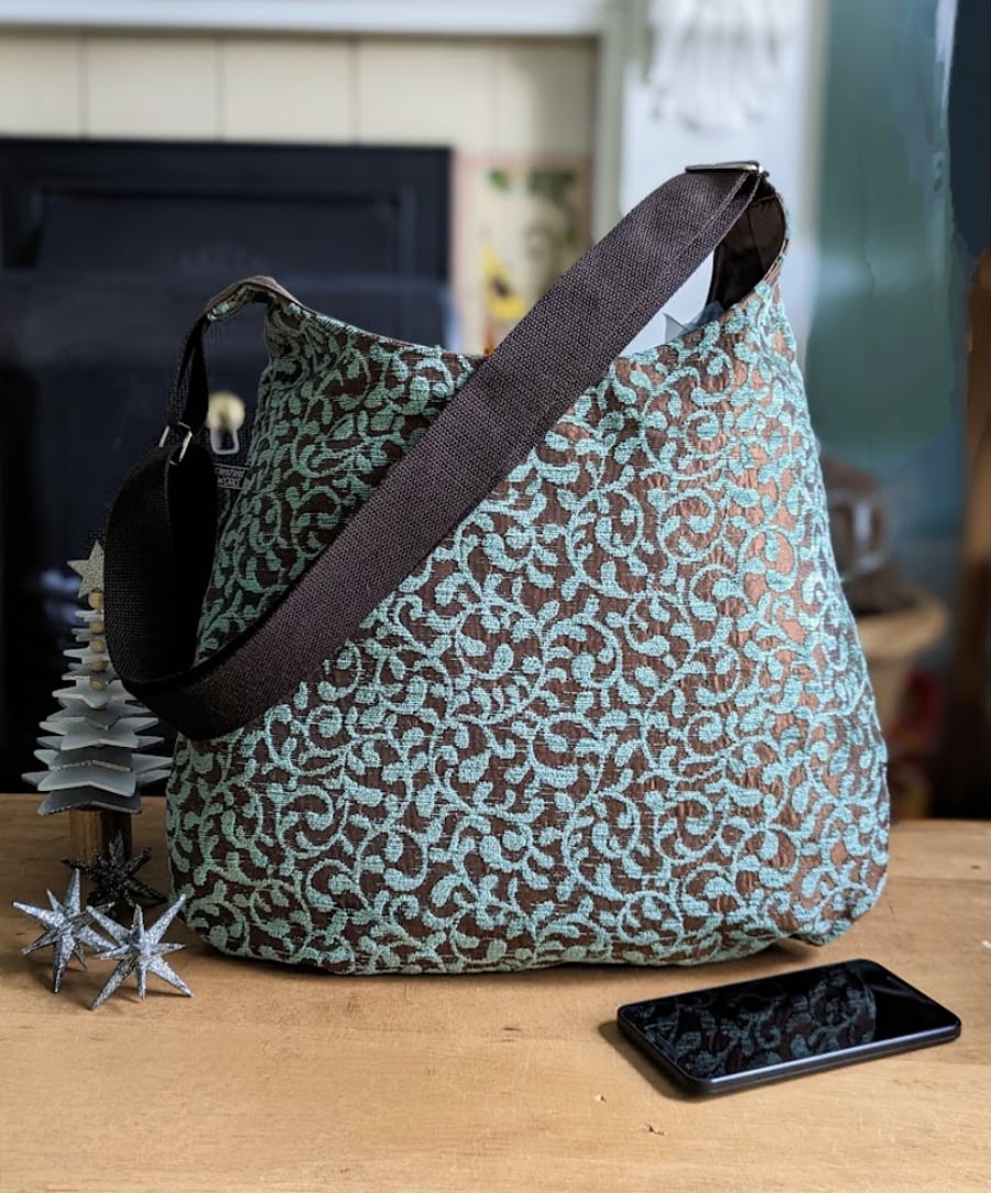 Chenille Damask and Silk Satin Lined Hobo bag