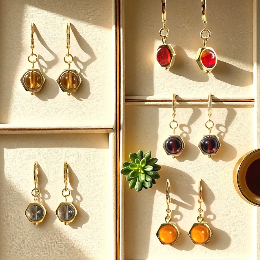 Autumnal Beaded Drop Earrings, 