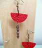 Red Leather Boho Style Dangle Drop Earrings Copper Colour Beads - Image 2