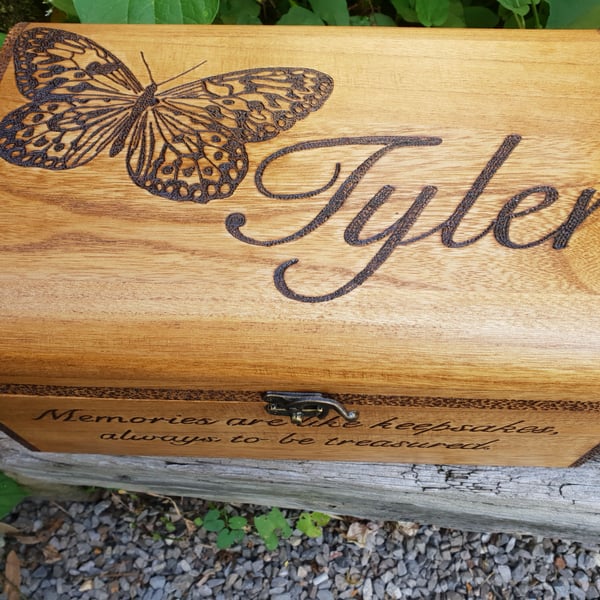 Personalised butterfly wooden box, hand burned. Memory and keepsake box gift