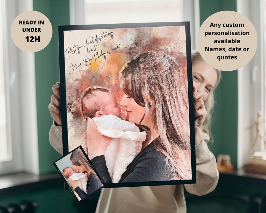 Personalised Gift For Mum , Painting from photo, First Mother's Day Gift,