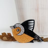 Chaffinch wall or shelf decoration, miniature flying bird, British birds art.