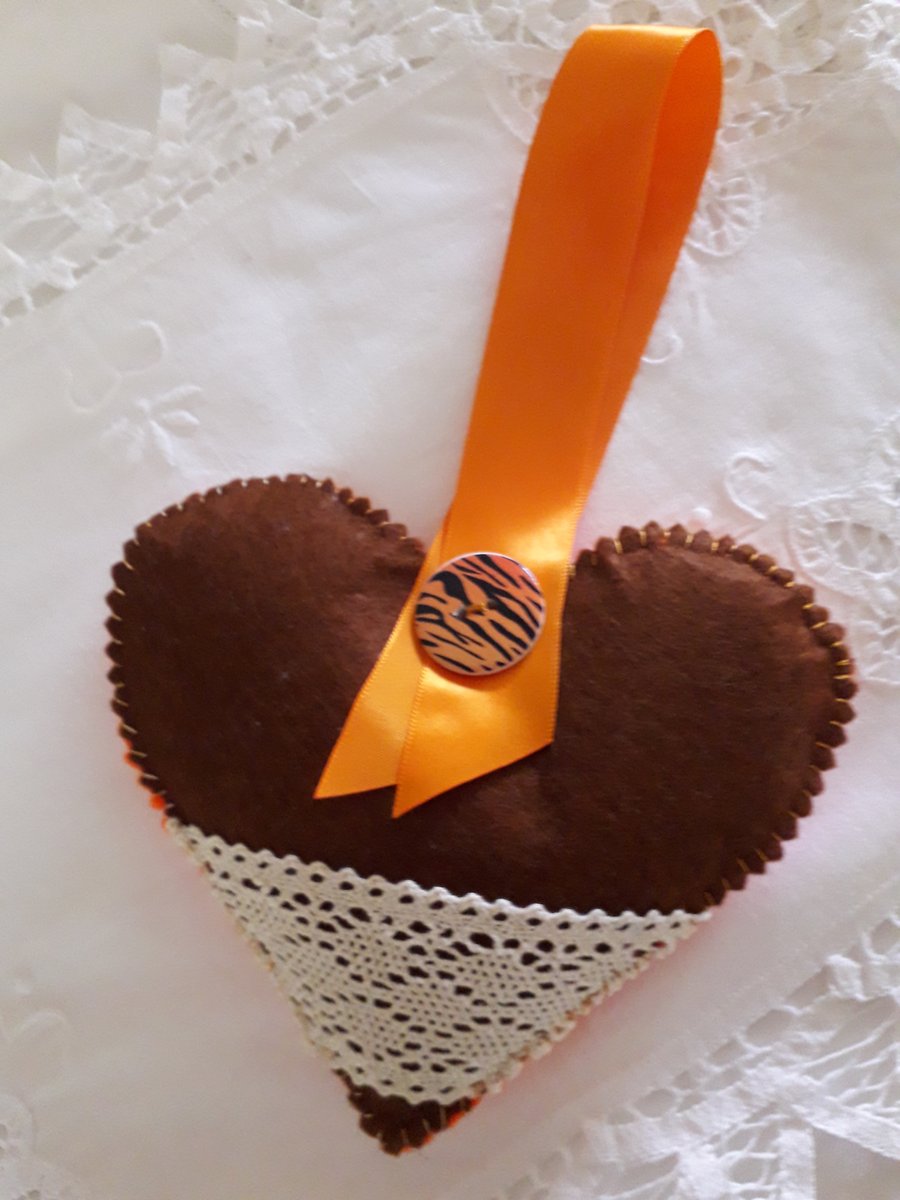 Pretty lace and felt hanging heart