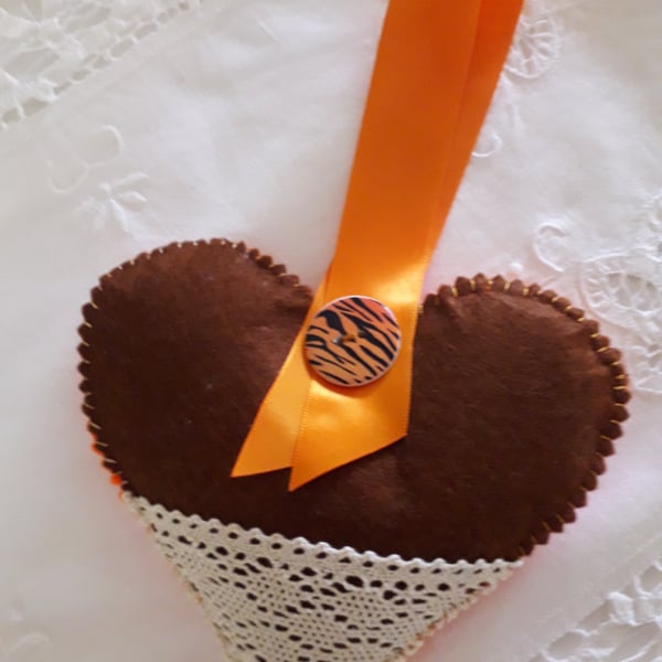 Pretty lace and felt hanging heart