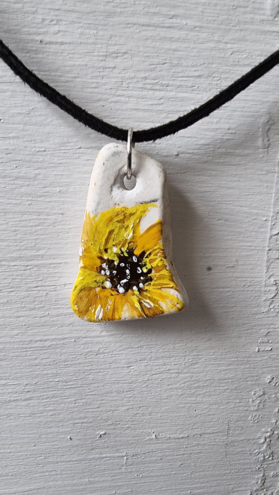 Sea Pottery Painted Pendant; Sunflower 