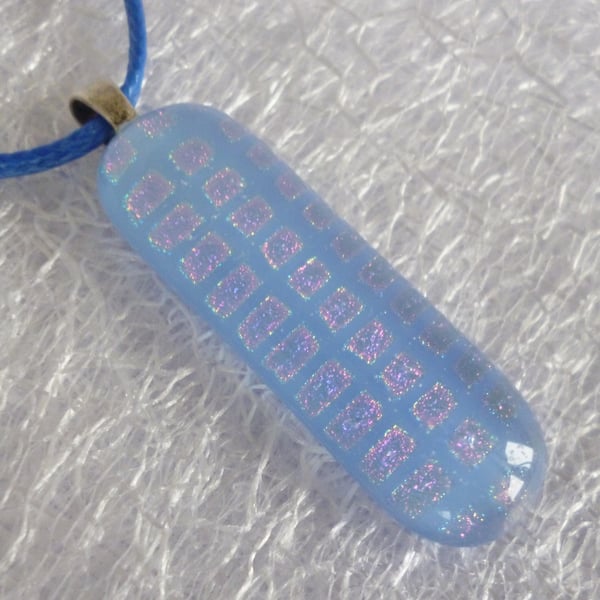 Dichroic Glass Pendant, Blue Necklace with 925 Sterling Silver Bail