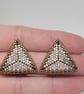 Handwoven 3D Triangle Stud Earrings - Beaded Geometric Earrings - Smoky Graphite - Image 5