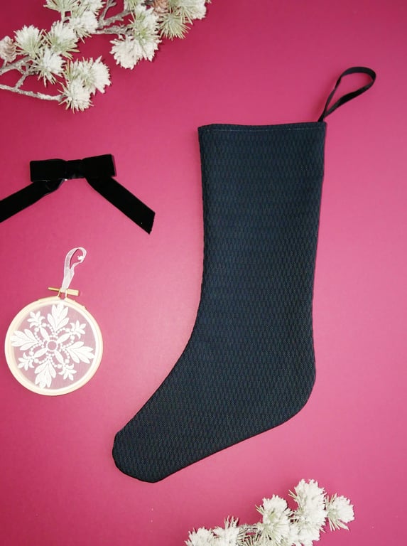 Black Christmas Stocking with Chevron Pattern