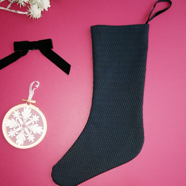 Black Christmas Stocking with Chevron Pattern