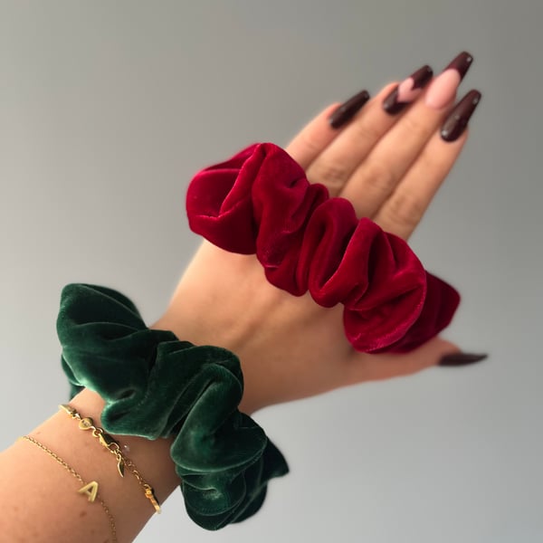 Silk viscose velvet scrunchie. Limited edition festive scrunchies.