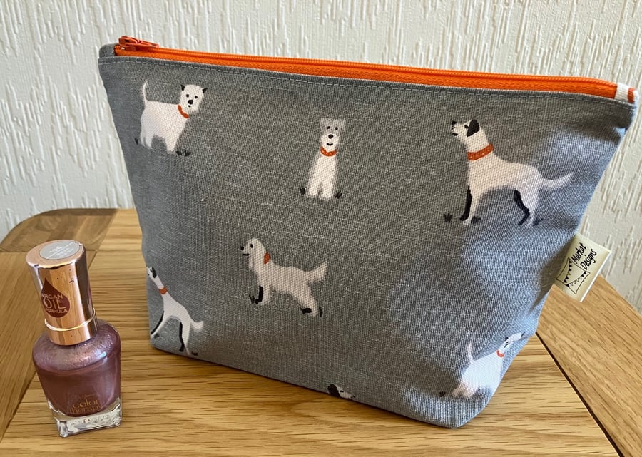 White Dogs Makeup Bag, Handmade in the UK